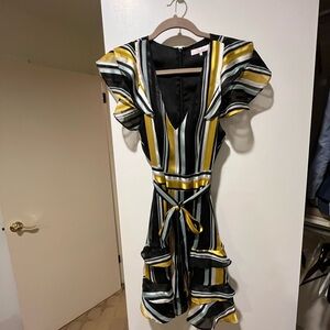 Parker Black and White Wrap Midi Dress with V-Neck